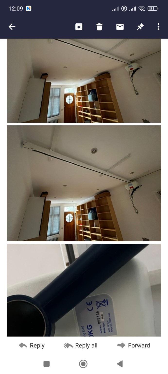 Ceiling-track patient hoist installed in an East Finchley home before donation to ReStart Mobility