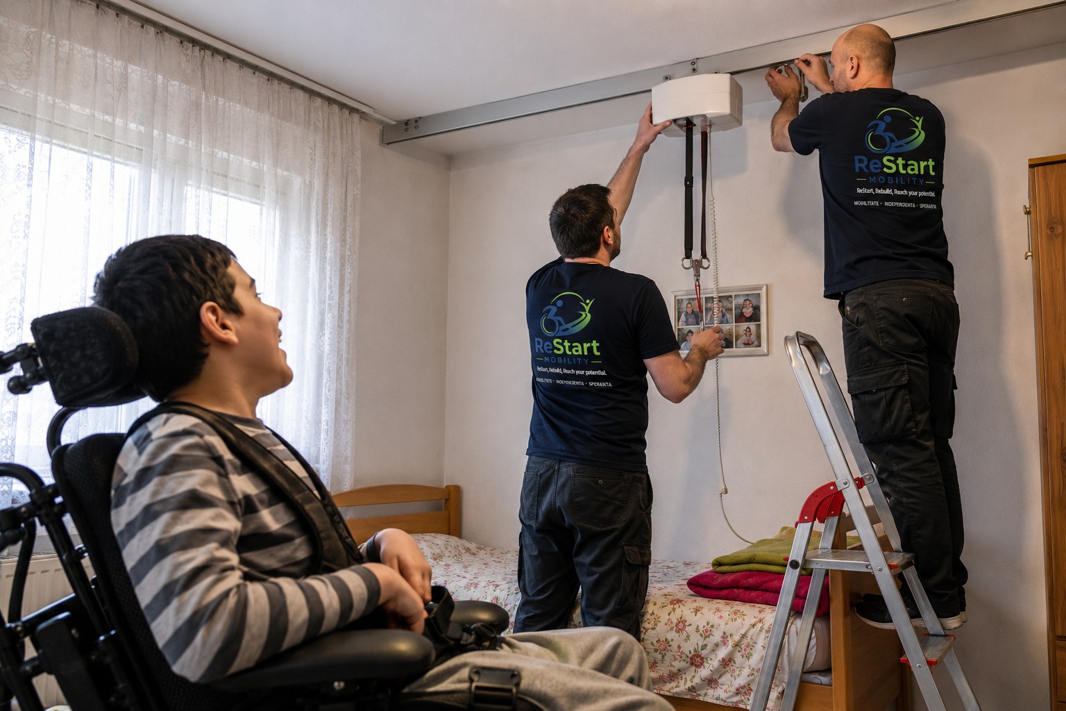 Ceiling hoist being installed