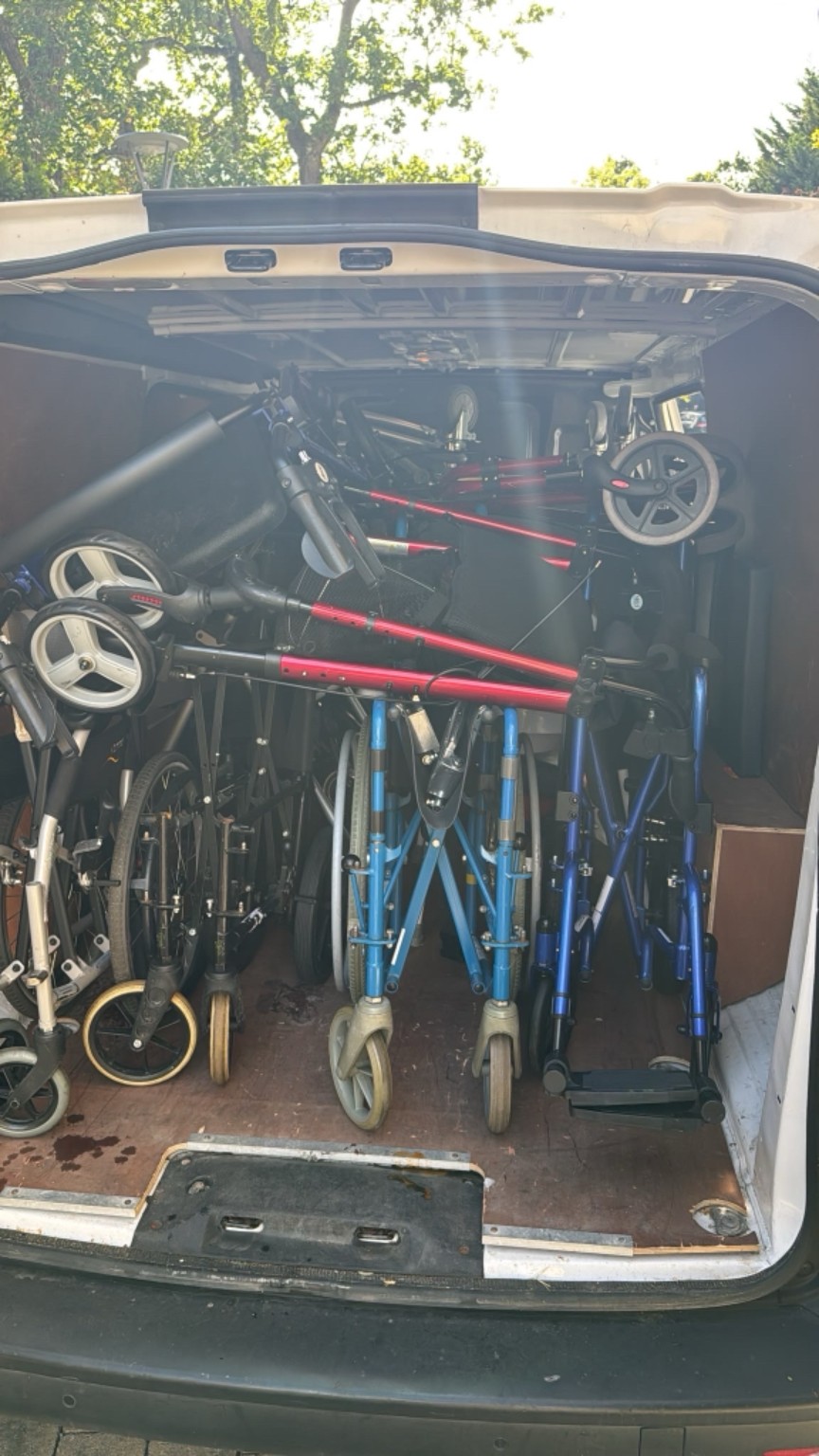 Manual wheelchairs and walking aids collected for reuse by ReStart Mobility