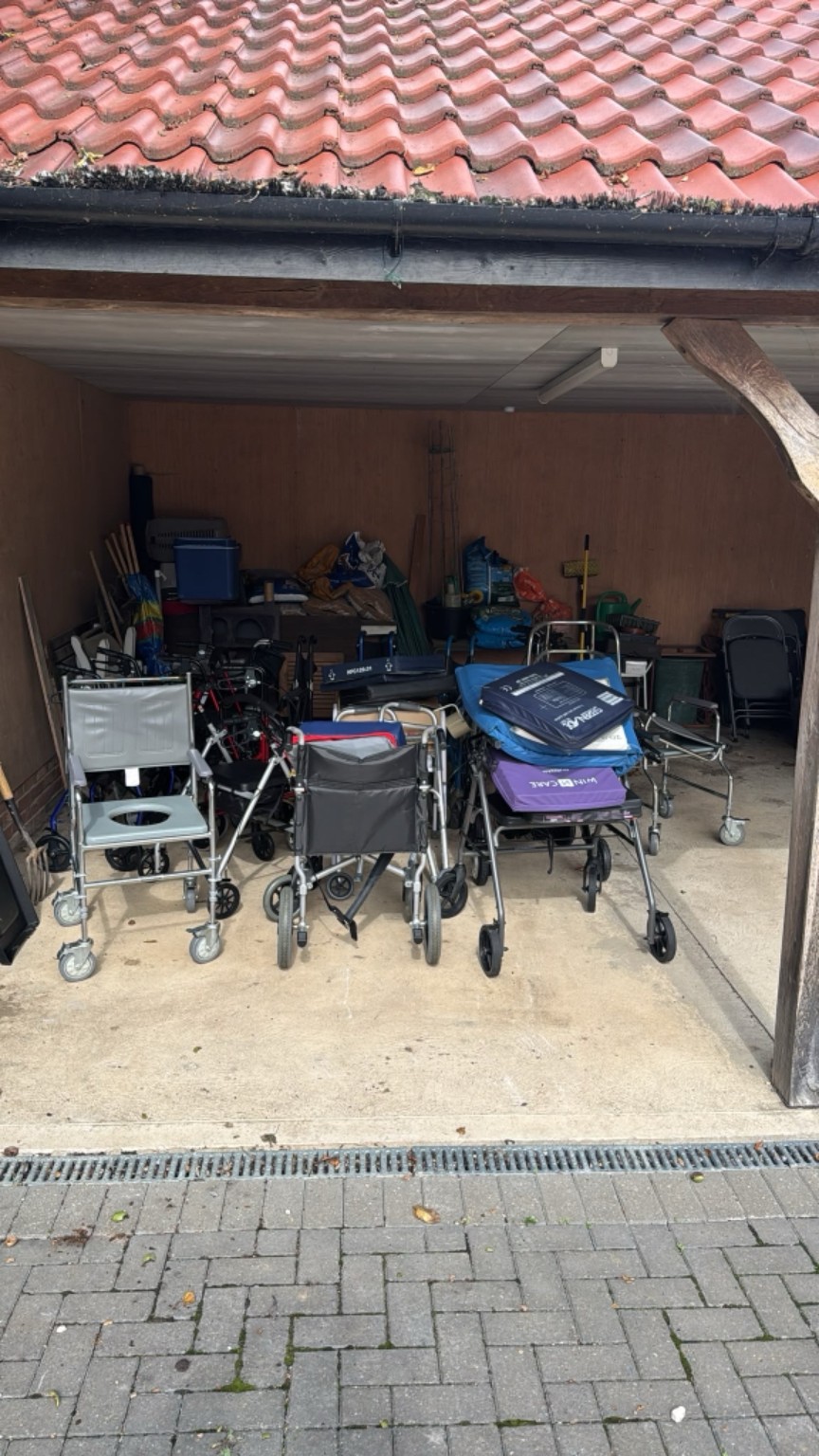 Donated mobility equipment safely stored after collection